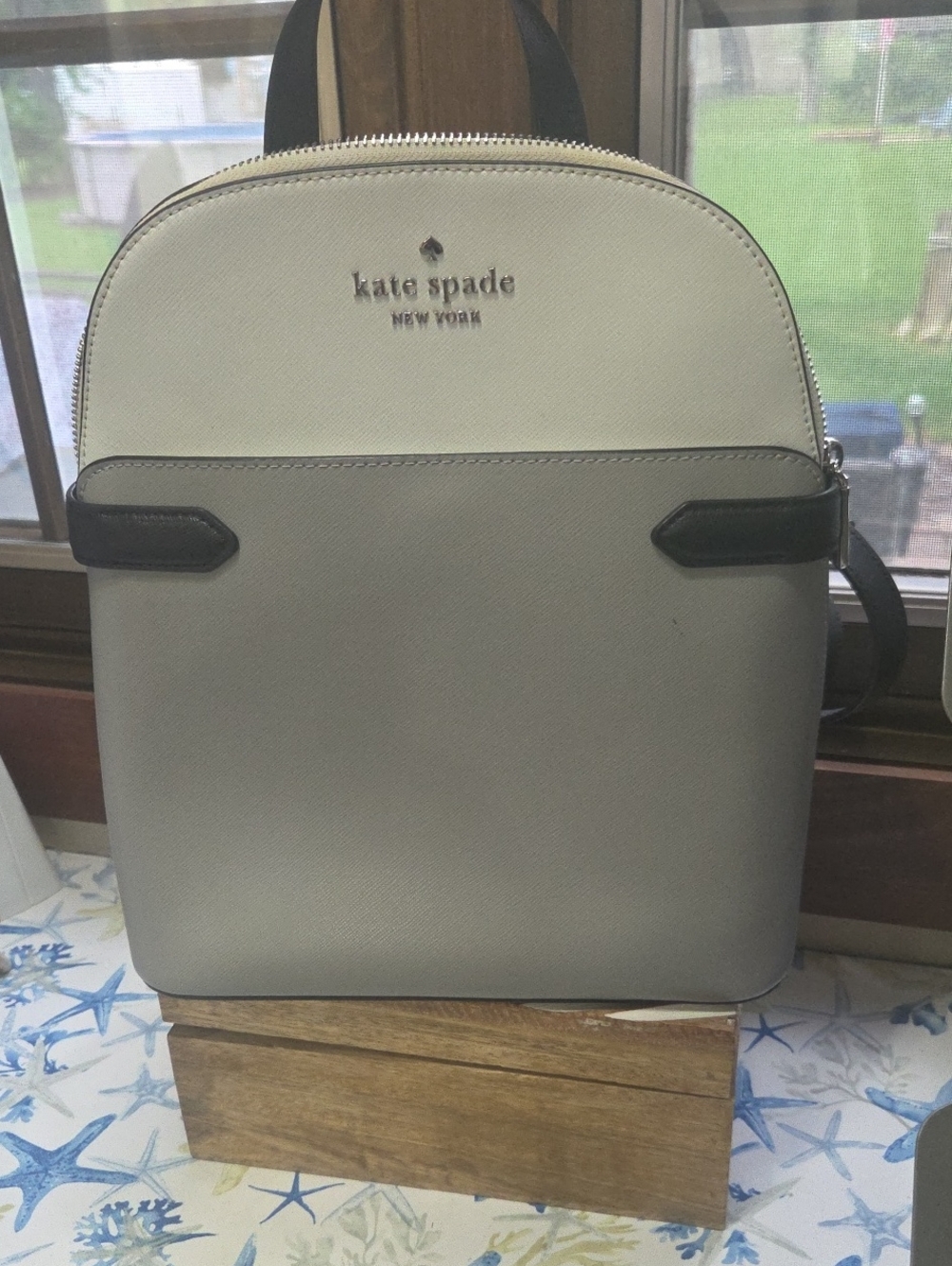 kate spade Two-Tone Cream and Gray Structured Backpack